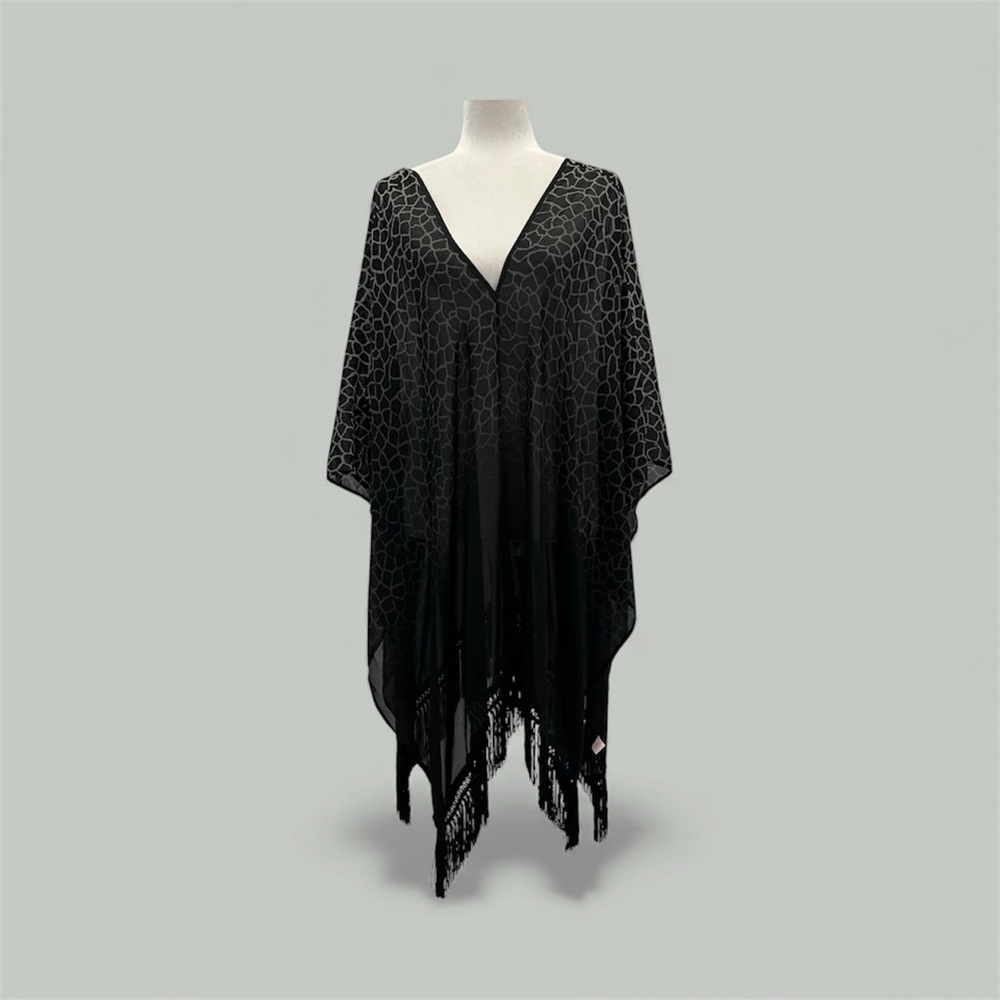 Victoria’s Secret Swimsuit Cover Up Black animal Print Sheer kimono Kaftan Zs L